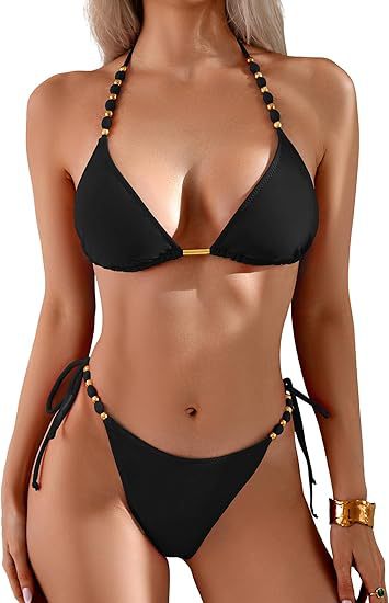 Damen Triangel-Bikini mit verspielten Perlendetails EB