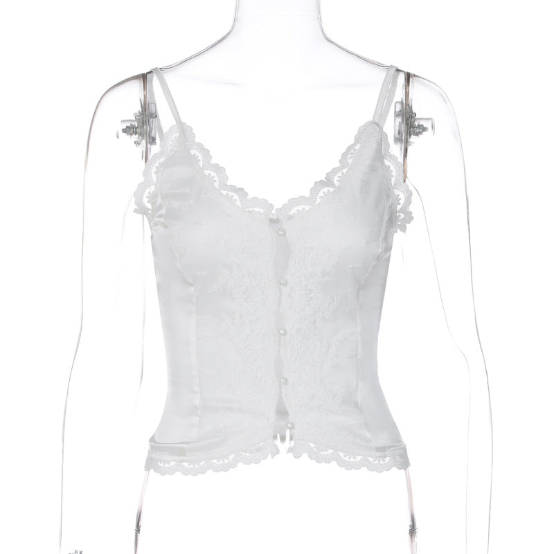 Damen Spitzen-Corsage mit eleganter Knopfleiste EB