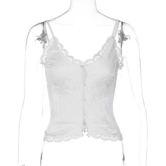 Damen Spitzen-Corsage mit eleganter Knopfleiste EB