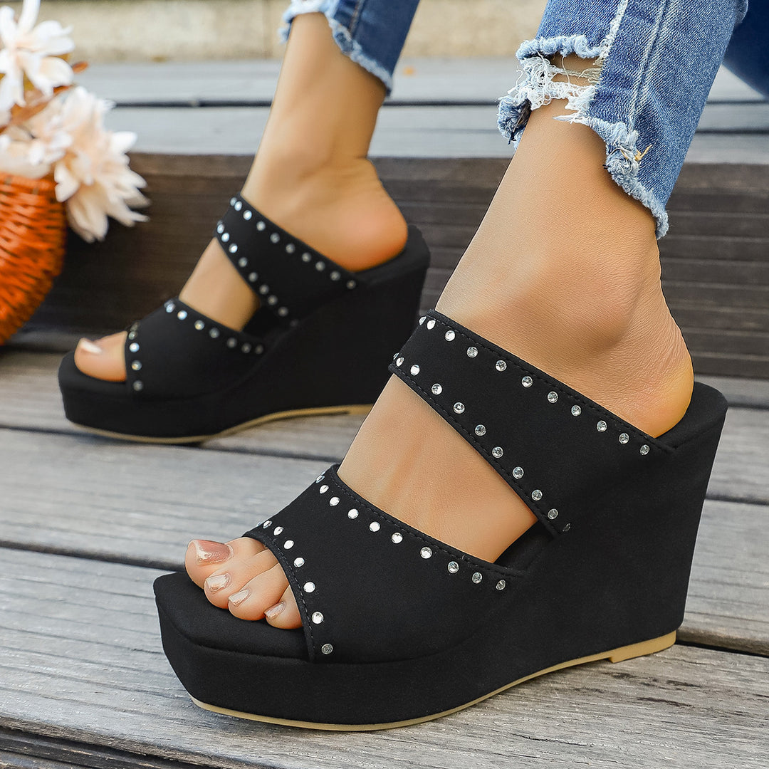 Damen Wedge-Pantoletten mit eleganter Schnallenverzierung und rutschfester Sohle EB