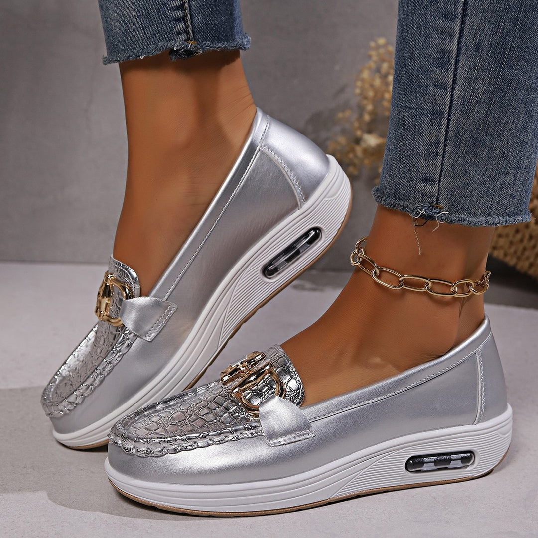 Damen  modische Plateau Loafer mit gepolstertem Luftkissenfußbett und Krokoprägung EB