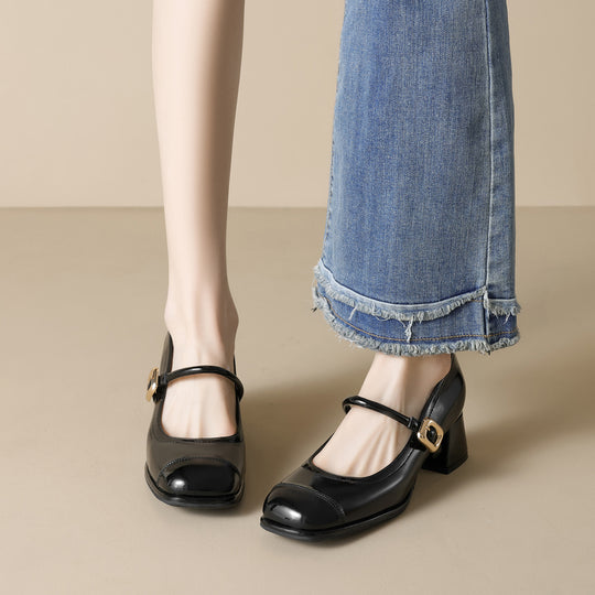 Damen elegante Mary-Jane Schuhe mit komfortablem Blockabsatz EB
