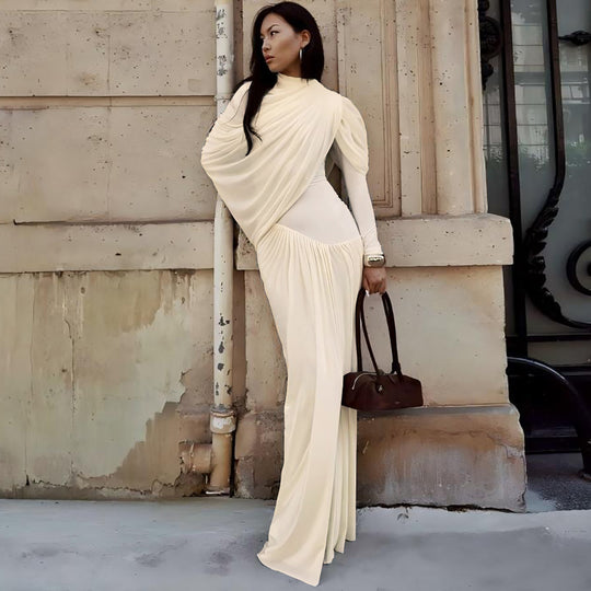 Damen Maxikleid mit innovativer Drapierung und elegantem Stoff EB