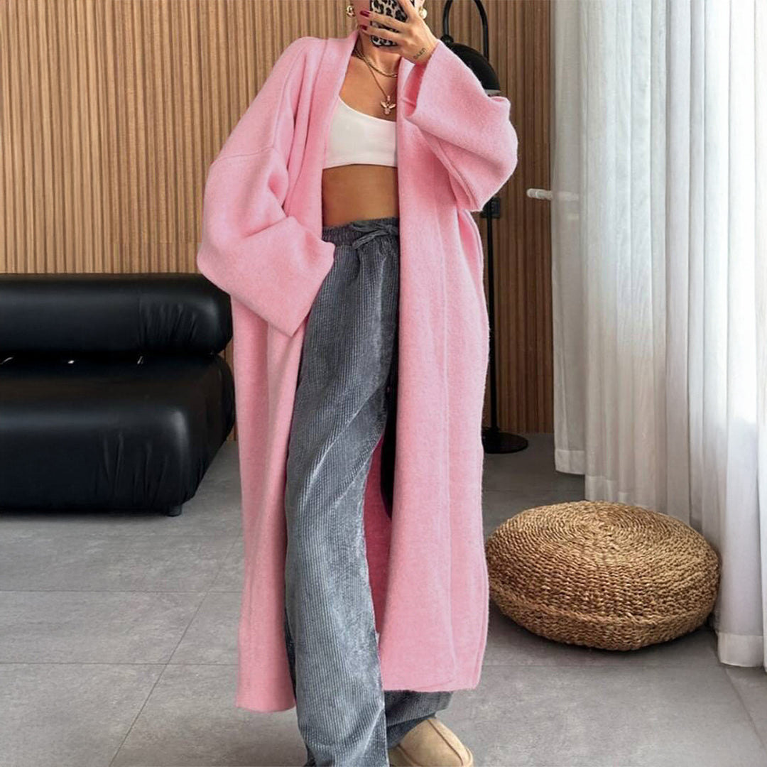 Damen nan extra-langer Oversize-Strickmantel mit offenem Schnitt, weiten Ärmeln und Kimonokragen EB