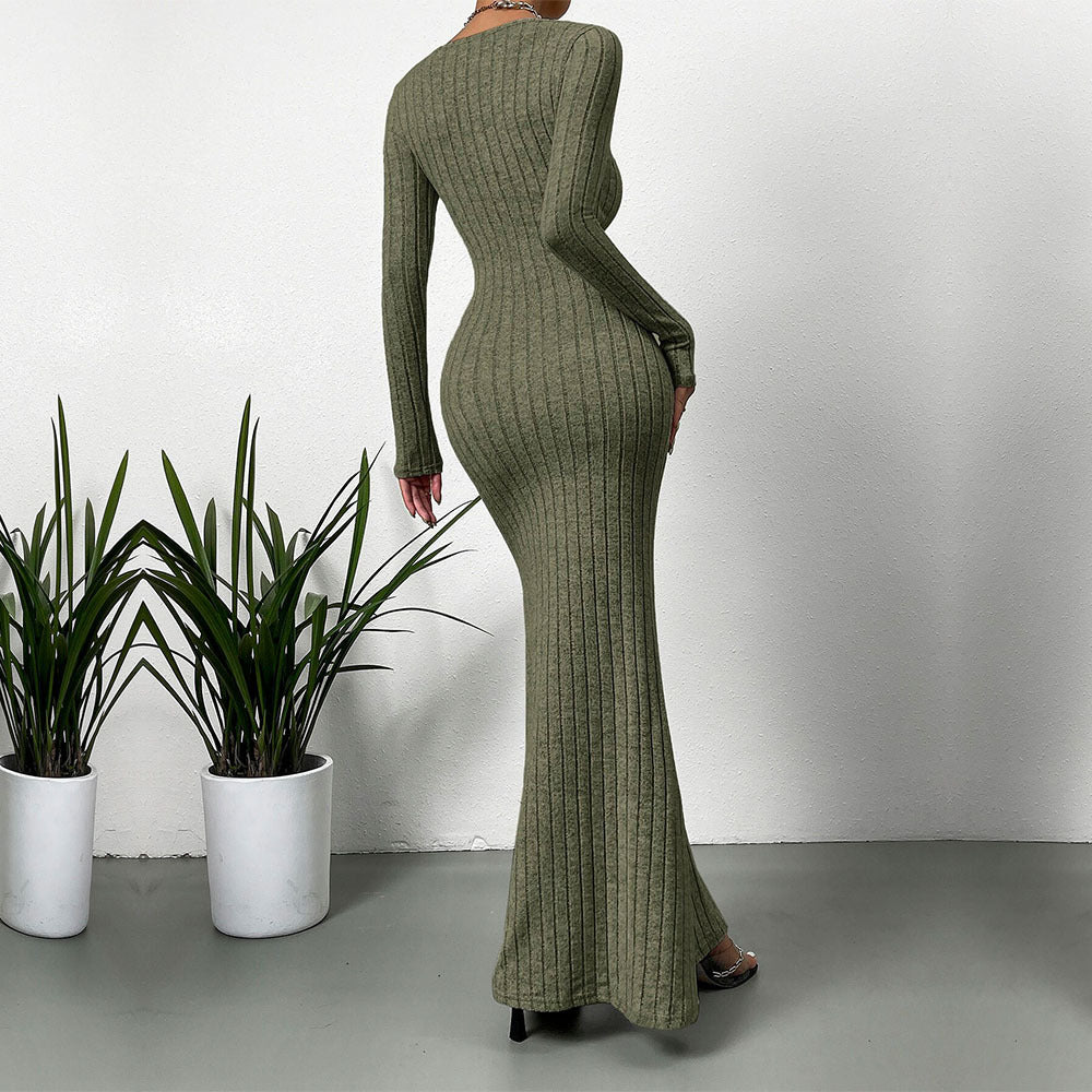 Damen geripptes Sculpting-Maxikleid mit Quadratausschnitt und taillierter Meerjungfrauen‑Silhouette Eichborn Berlin