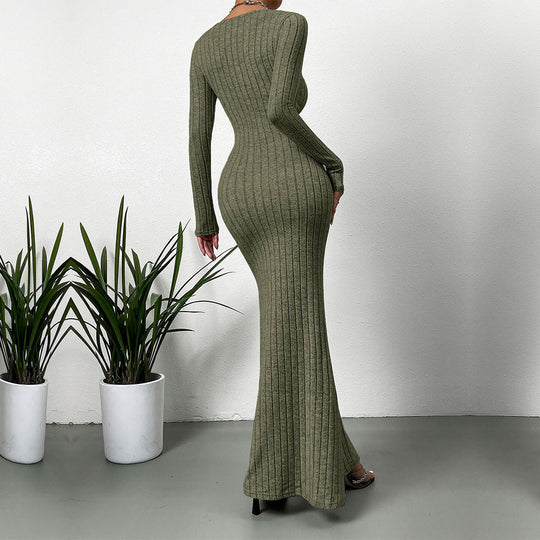 Damen geripptes Sculpting-Maxikleid mit Quadratausschnitt und taillierter Meerjungfrauen‑Silhouette Eichborn Berlin