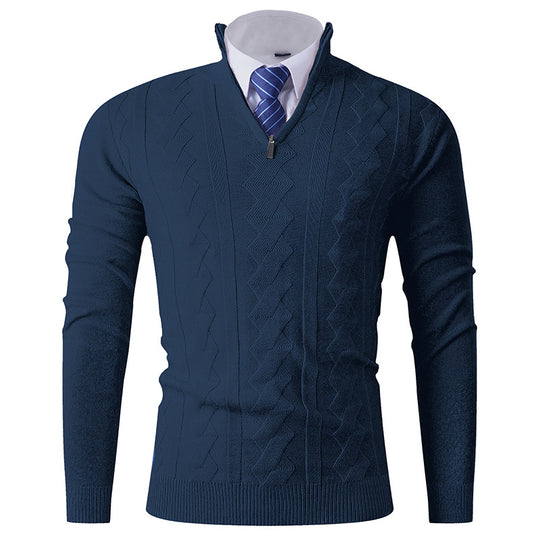 Herren eleganter Stehkragenpullover mit strukturiertem Zipper EB