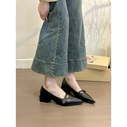 Damen elegante Ballerinas mit modischen Riemen und komfortablem Blockabsatz EB
