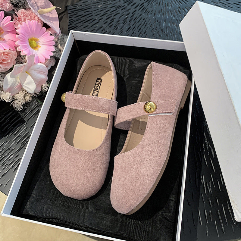 Damen elegante Ballerina-Schuhe mit verstellbarem Riemchen und goldener Schnalle EB