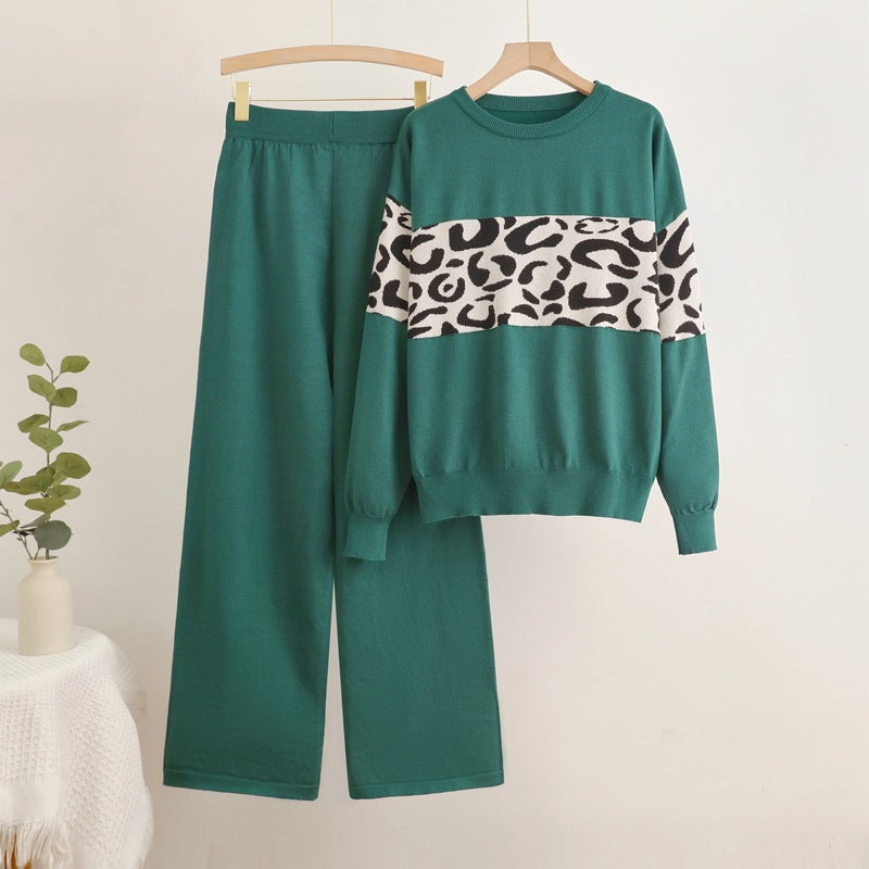 Damen modisches Freizeit-Loungewear-Set mit angesagtem Leopardenmuster EB