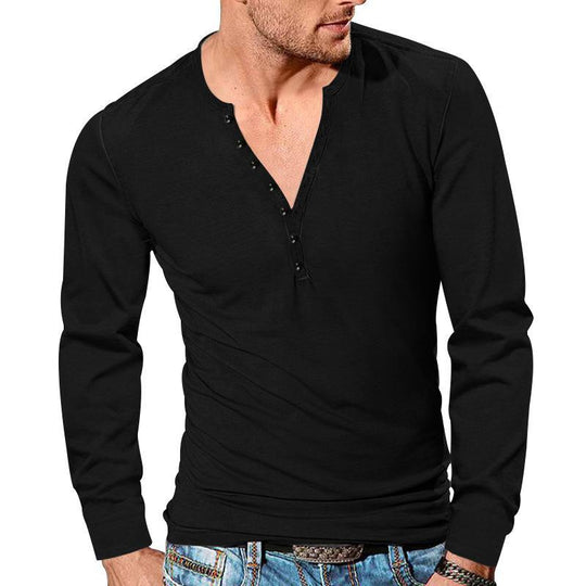 Herren nan tailliertes Langarm-Henleyshirt mit kurzer Knopfleiste aus Stretch-Baumwolle EB