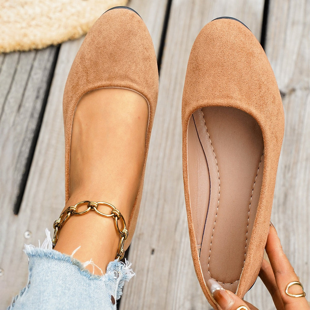 Damen  minimalistische Samt-Ballerina mit dekorativer Fußkette und ergonomischem Komfortfußbett EB