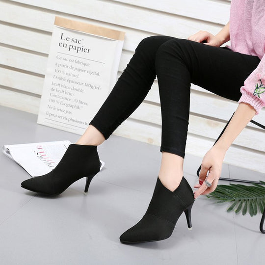 Damen elegante Ankle-Boots mit spitzem Zehenbereich und modischem Stretch-Obermaterial EB