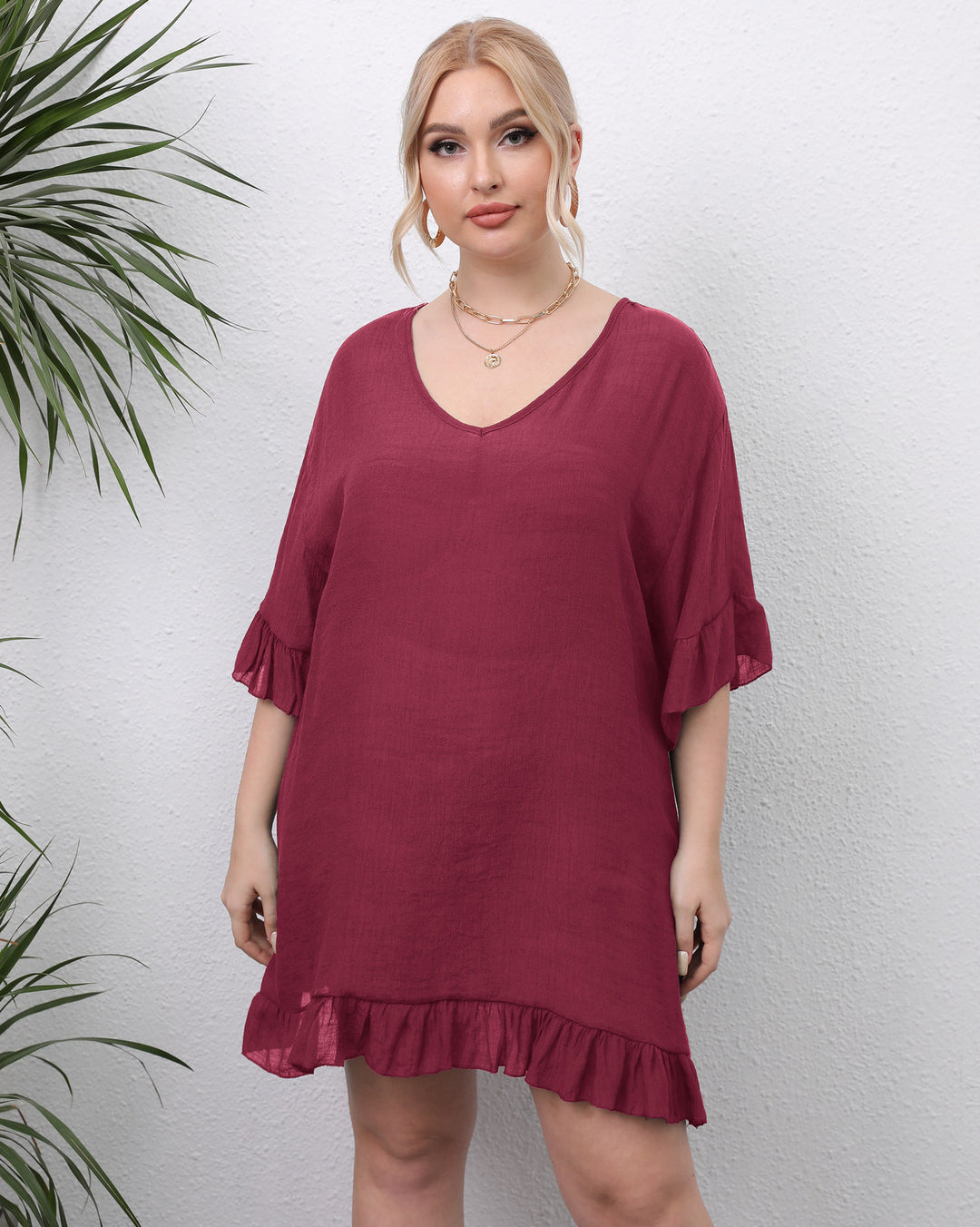 Damen leichtes Strandkleid mit voluminösen Rüschen EB