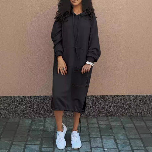 Damen Hoodie-Kleid mit lässiger Passform und praktischen Taschen EB
