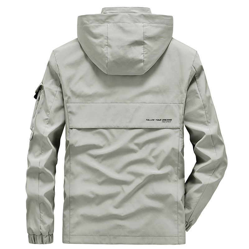 Herren Leichter Wasserabweisender Windbreaker mit Kapuze und Mehrfachtaschen EB