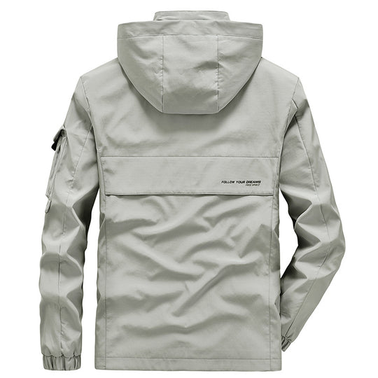 Herren Leichter Wasserabweisender Windbreaker mit Kapuze und Mehrfachtaschen EB
