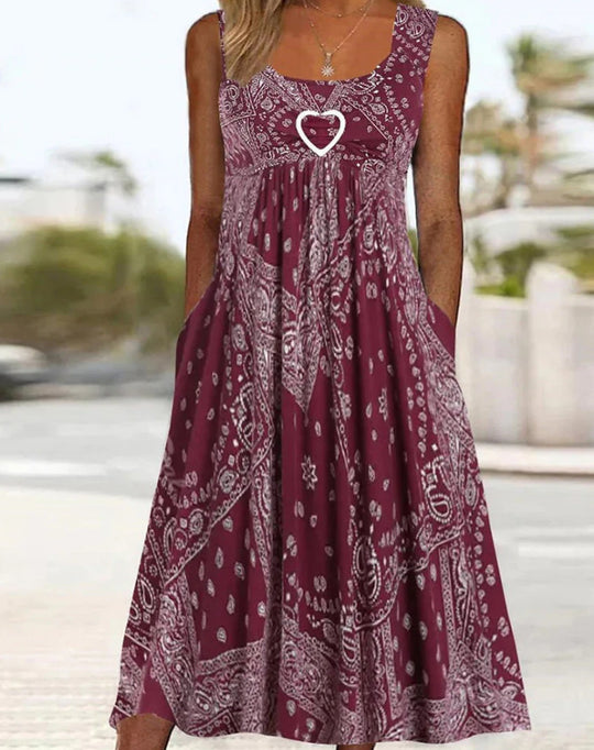 Damen nan luftiges Maxi-Kleid mit Paisley-Bandana-Print, geraffter Empire-Taille und praktischen Seitentaschen EB