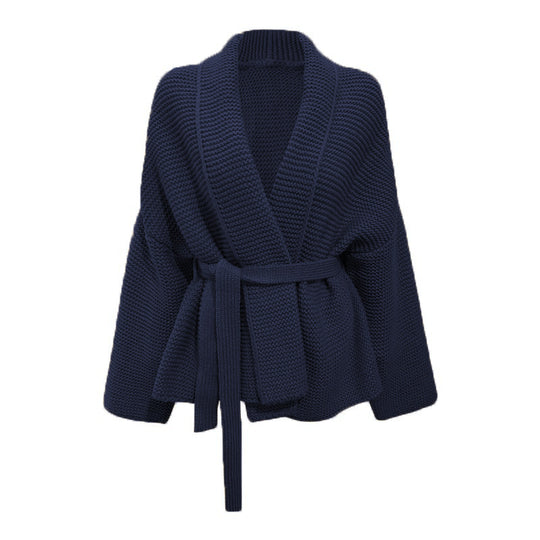 Damen Grobstrickjacke mit breitem Gürtel und weitem Schnitt EB