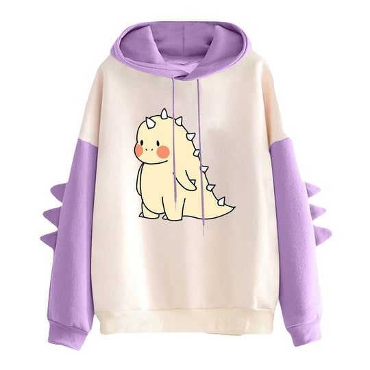 Damen nan Kapuzenpullover mit niedlichem Dinosaurier-Print und dreidimensionalen Ärmeldetails EB