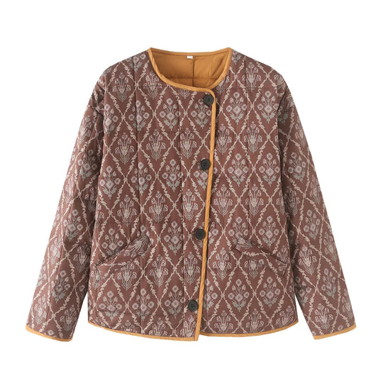 Damen gesteppte Übergangsjacke mit floralem Design und praktischen Taschen EB