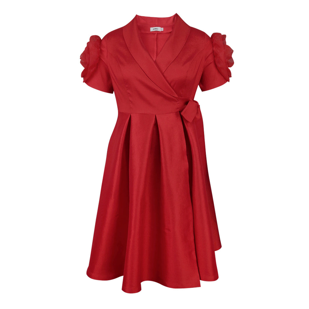 Damen Wickelkleid mit voluminösen Puffärmeln EB