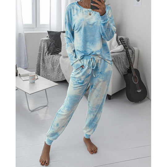 Damen Lässiger Tie-Dye Lounge-Jumpsuit mit Kordelzug und Eingrifftaschen EB