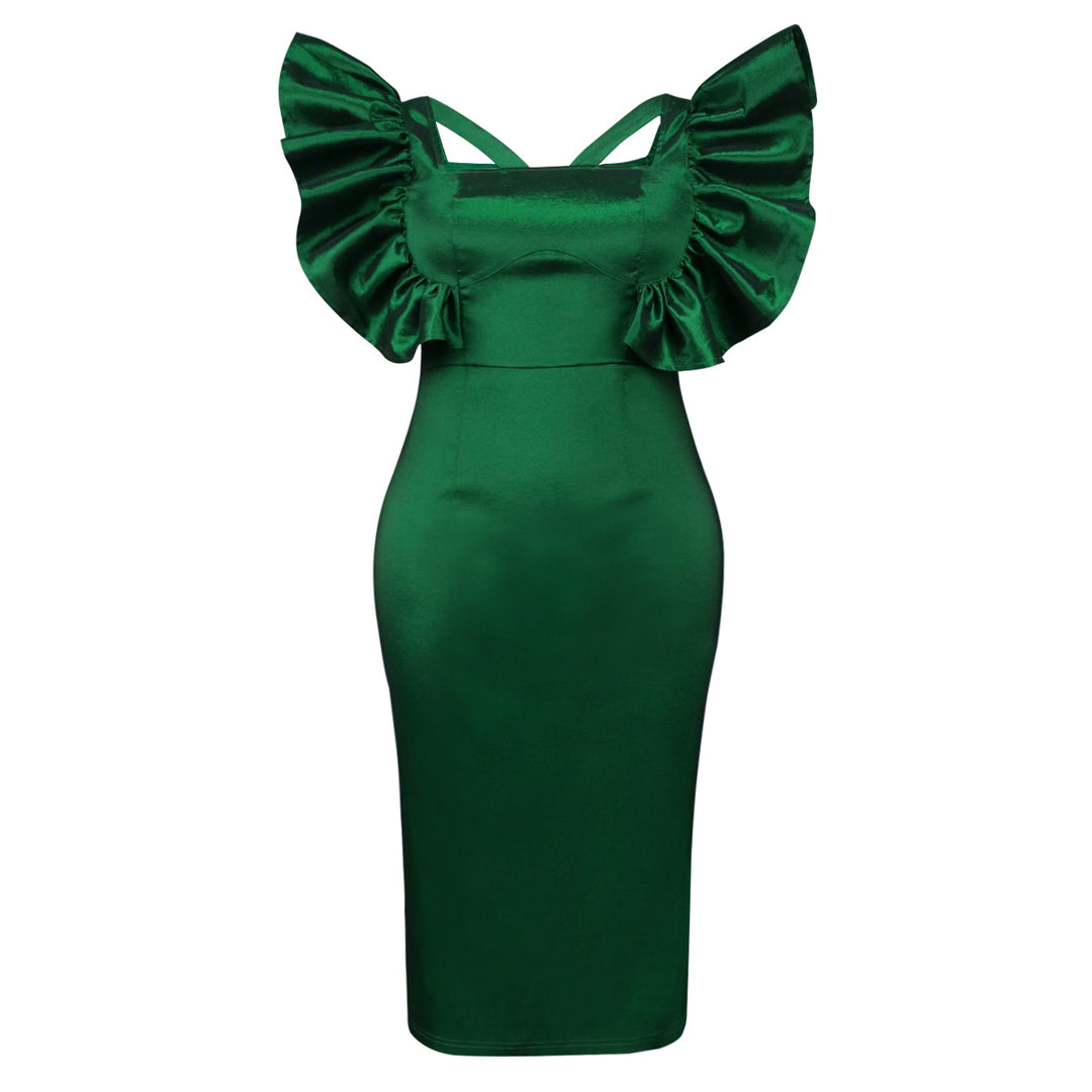 Damen Elegantes Midikleid mit voluminösen Puffärmeln EB