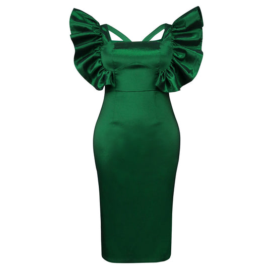 Damen Elegantes Midikleid mit voluminösen Puffärmeln EB