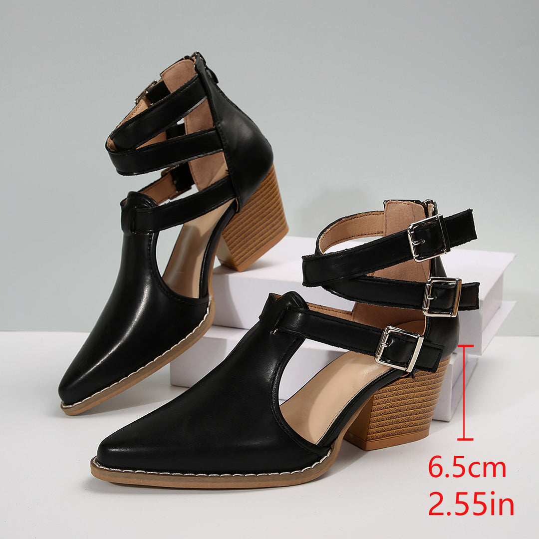 Damen elegante Ankle-Boots mit verstellbaren Schnallen EB