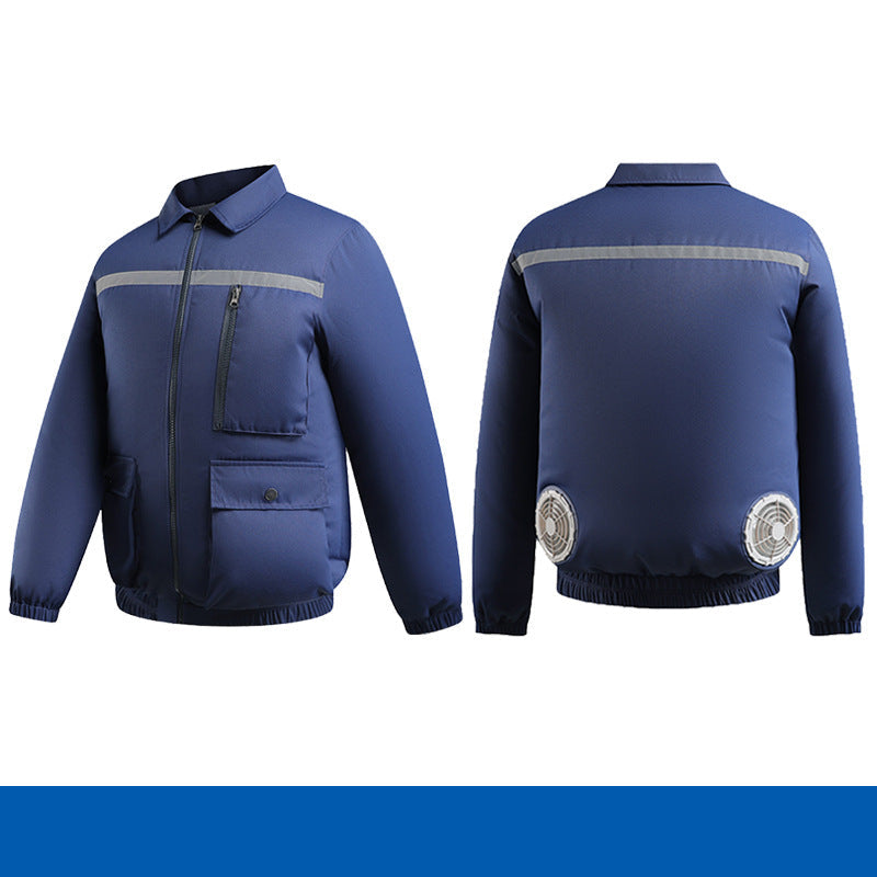 Herren nan belüftete Kühlarbeitsjacke mit seitlichen USB-Lüftern, reflektierendem Bruststreifen und multifunktionalen Taschen EB