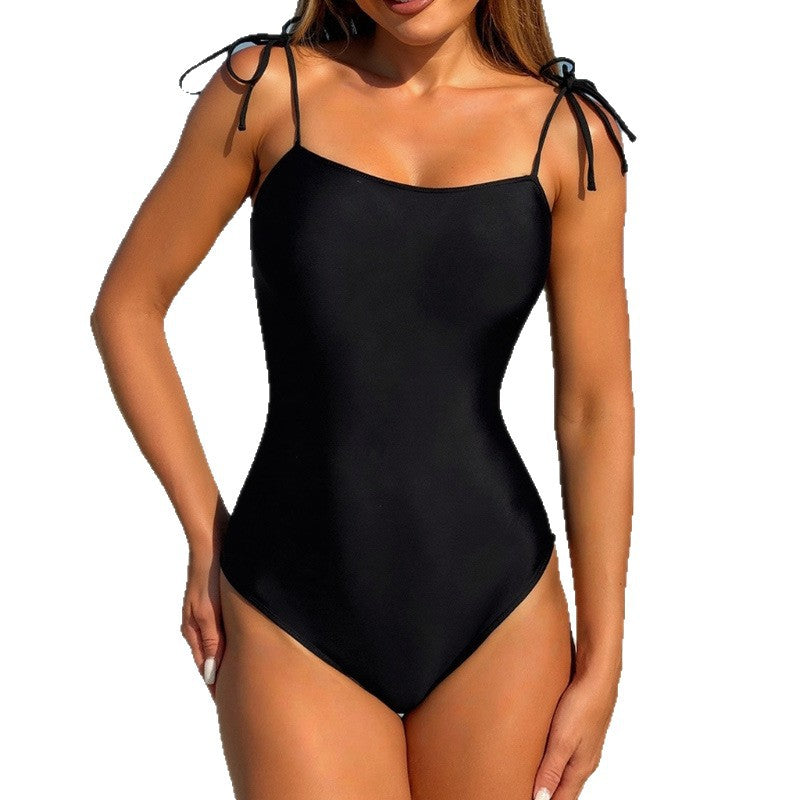 Damen Einteiler Badeanzug mit verstellbaren Trägern und elegantem V-Ausschnitt EB