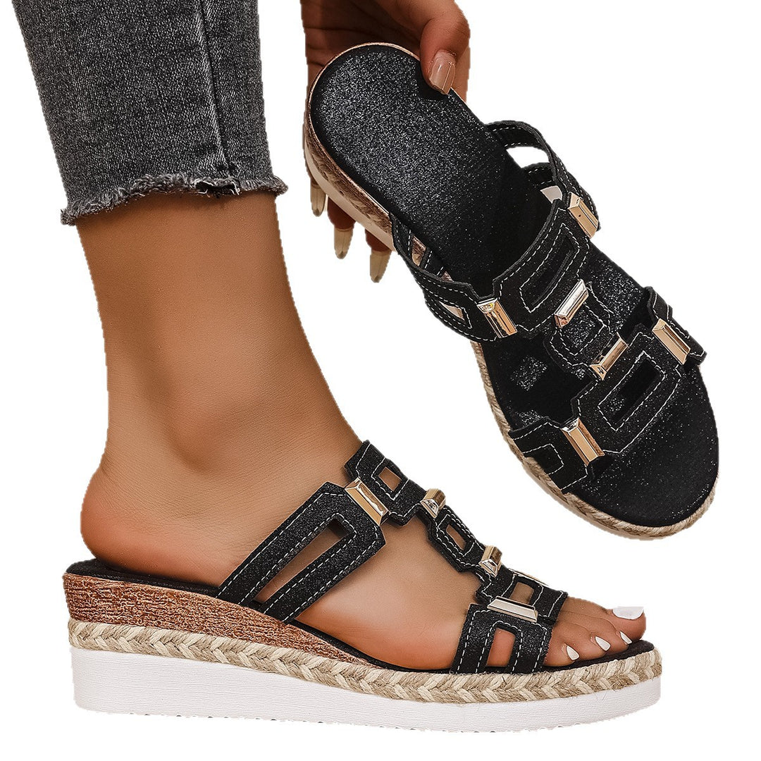 Damen stylische und bequeme Sandalen mit eleganten Glitzerakzenten EB