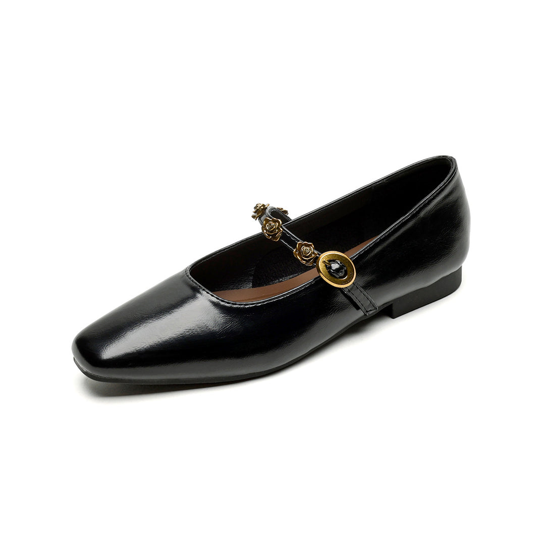Damen elegante Ballerinas mit modischem Riemen und floralem Detail EB
