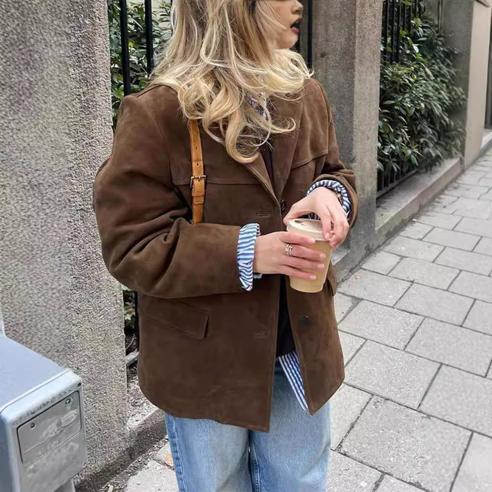 Damen lässige Wildlederjacke mit oversized Schnitt EB