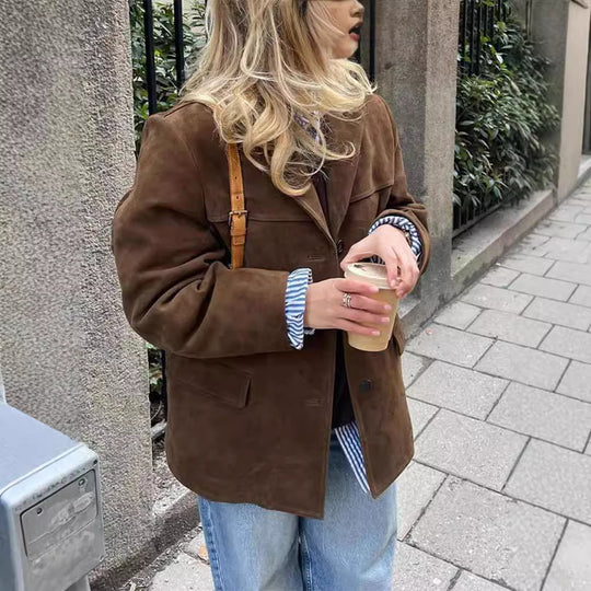 Damen lässige Wildlederjacke mit oversized Schnitt EB