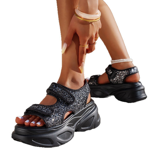 Damen Glamouröse Plateau-Sandalen mit verstellbaren Riemen EB