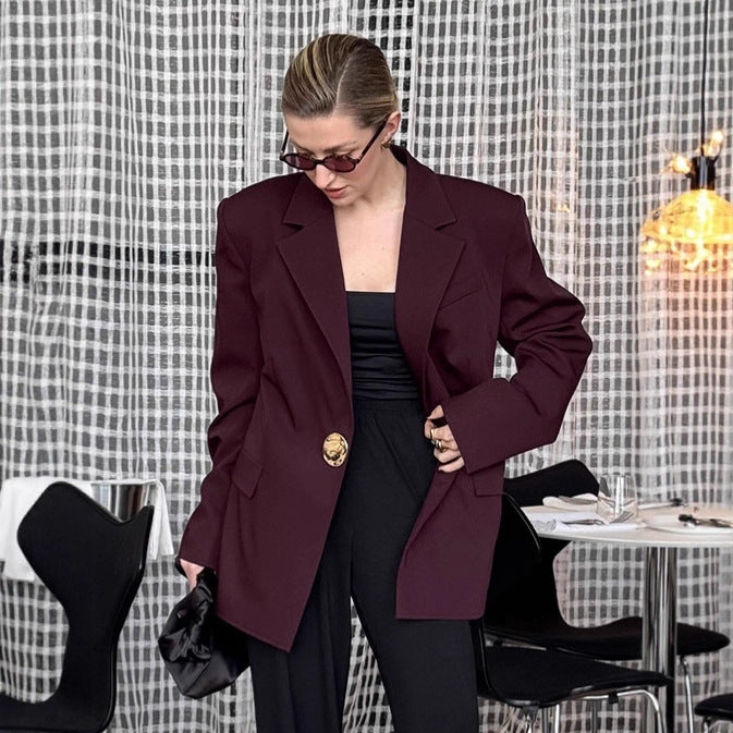 Damen Elegante Oversized Blazerjacke mit detaillierten Knopfverschlüssen EB