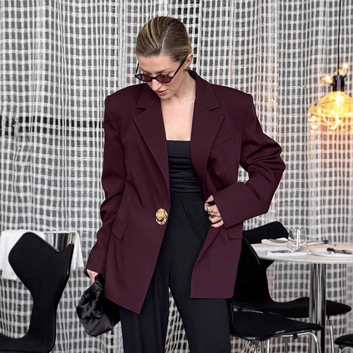 Damen Elegante Oversized Blazerjacke mit detaillierten Knopfverschlüssen EB