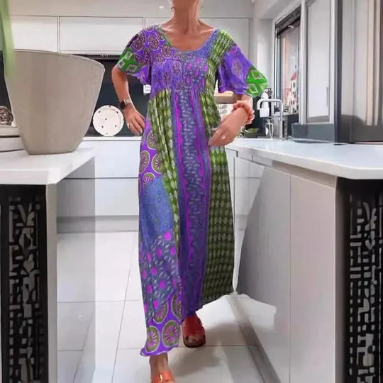 Damen Maxikleid mit buntem Mustermix und luftiger Passform EB