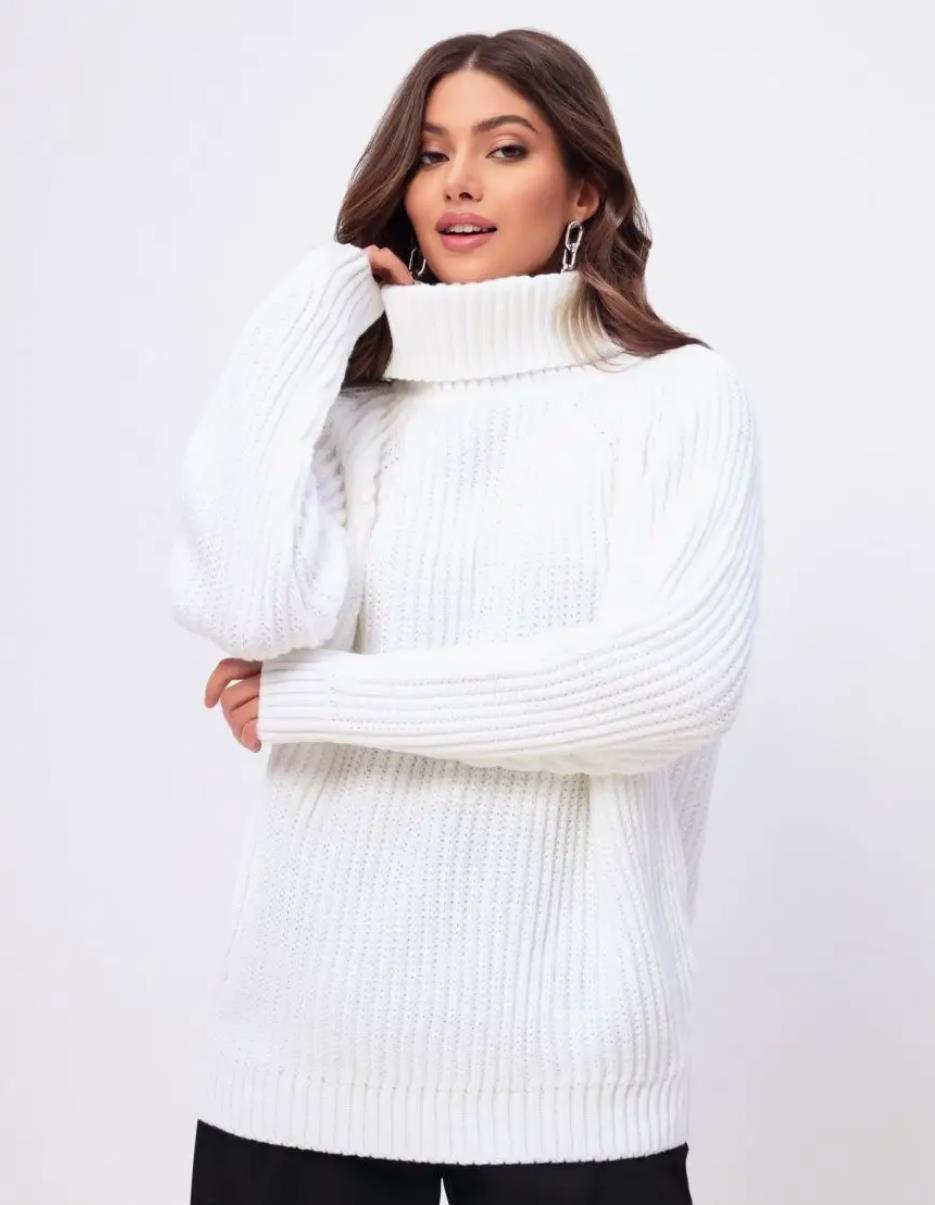 Damen Strickpullover mit hohem Kragen und Wabenstruktur EB