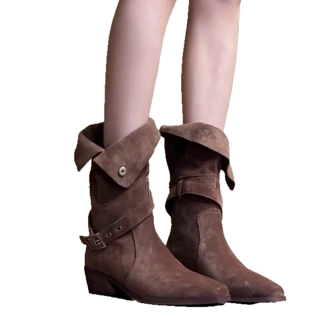 Damen Stiefeletten mit modischem Faltenwurf und eleganter Schnallenverzierung EB