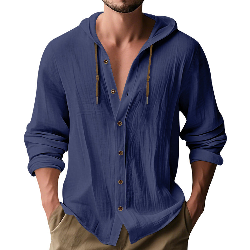 Herren lässiges Kapuzenshirt aus atmungsaktiver Baumwolle mit Knopfleiste und verstellbarem Kordelzug EB