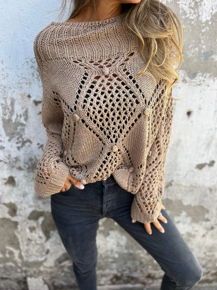 Damen Grobstrick Pullover mit romantischen Netzdetails EB