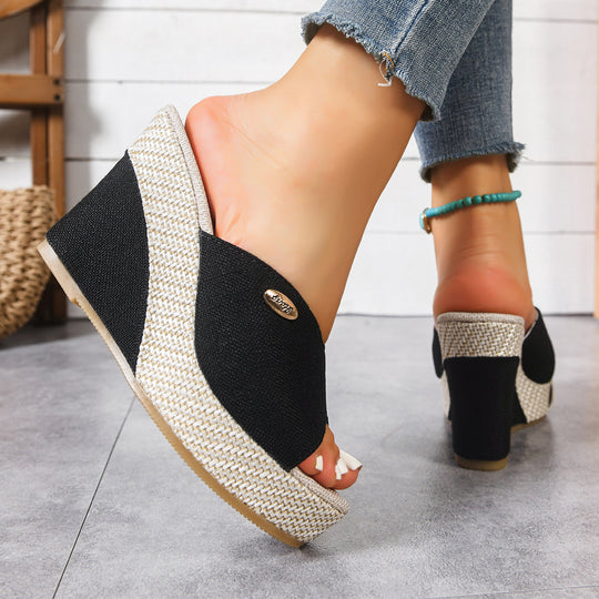 Damen Wedge-Pantoletten mit komfortablem Fußbett und trendiger Ziernaht EB