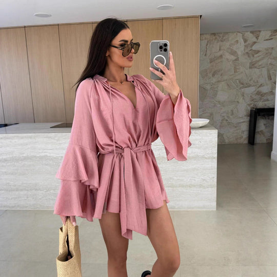 Damen lässiger Kimono mit eleganten Rüschendetails und Taillengürtel EB