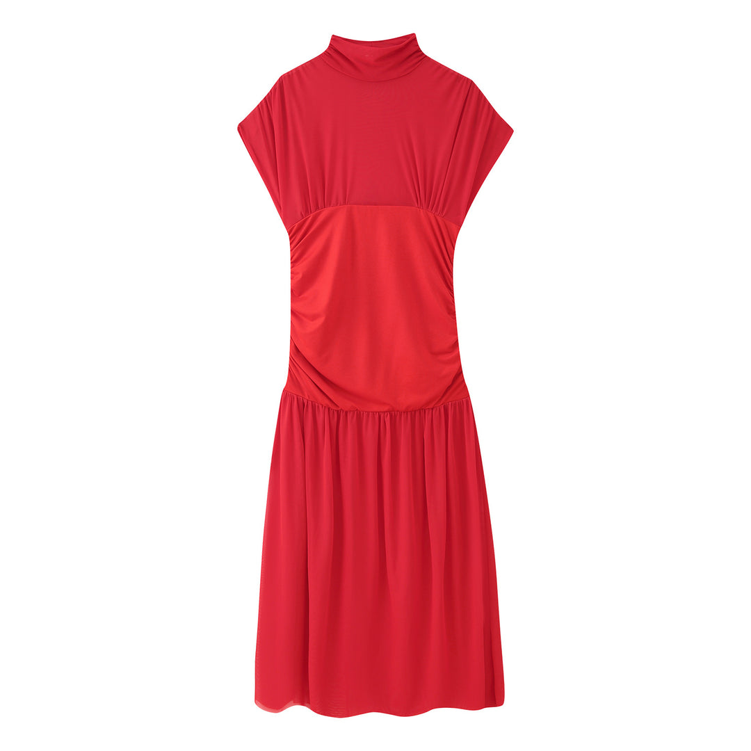 Damen Maxikleid mit modischem Stehkragen und raffiniertem Raffungselement EB