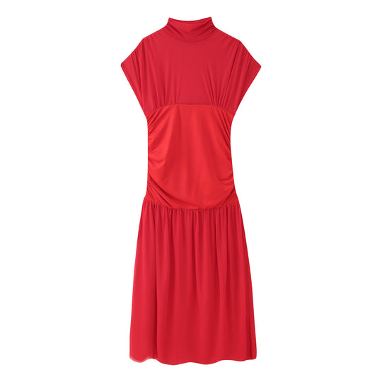 Damen Maxikleid mit modischem Stehkragen und raffiniertem Raffungselement EB