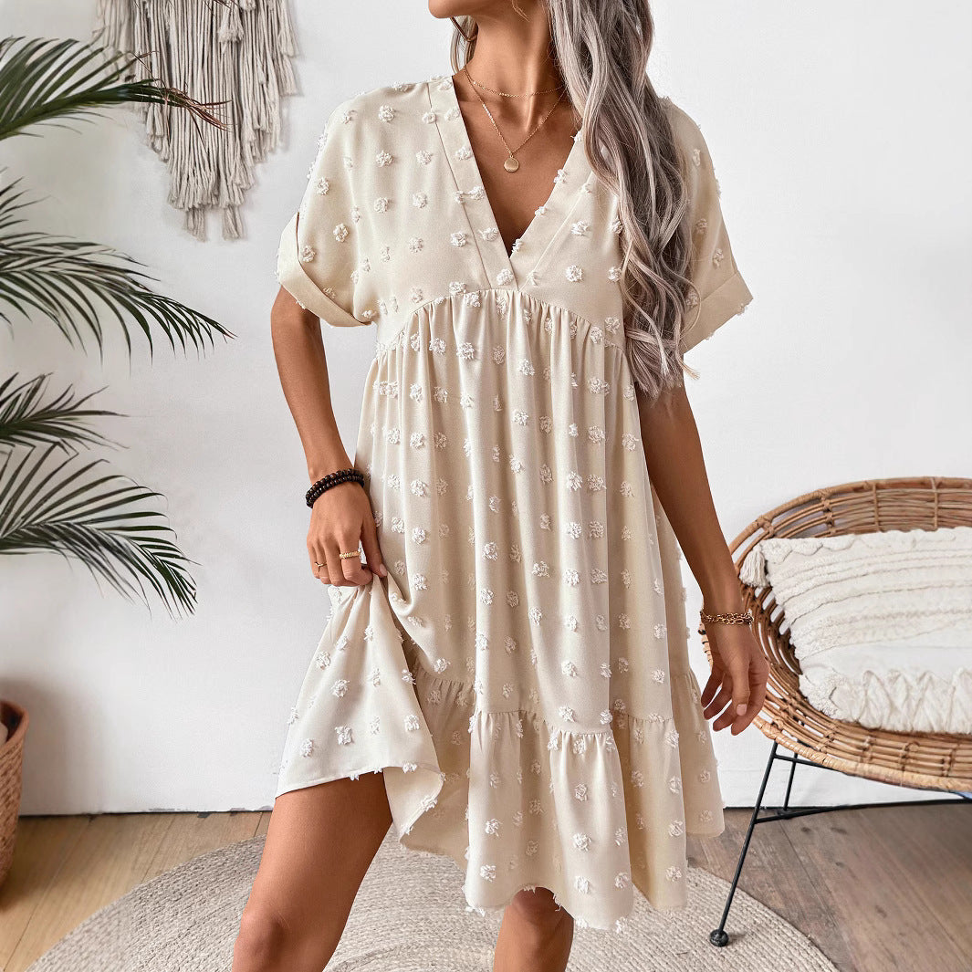 Damen Verspieltes Sommerkleid mit V-Ausschnitt und Rüschensaum EB