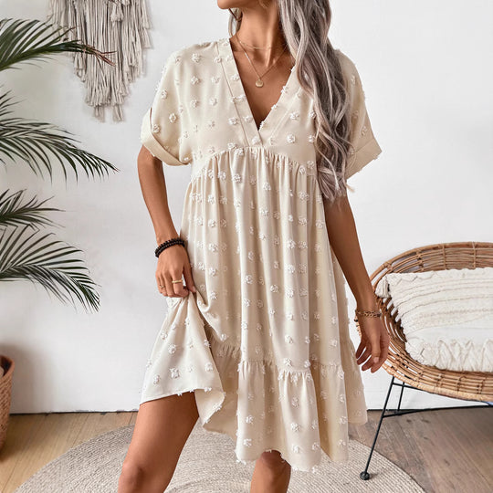 Damen Verspieltes Sommerkleid mit V-Ausschnitt und Rüschensaum EB